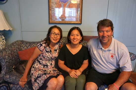 Sonoko, coach Charlie Hall and Noriko Hansen of JA-SO sitting on a couch